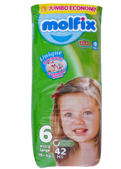 MOLFIX BABY DIAPER JUMBO PACK EXTRA LARGE SIZE 6 (15+ KG) 42 PCS